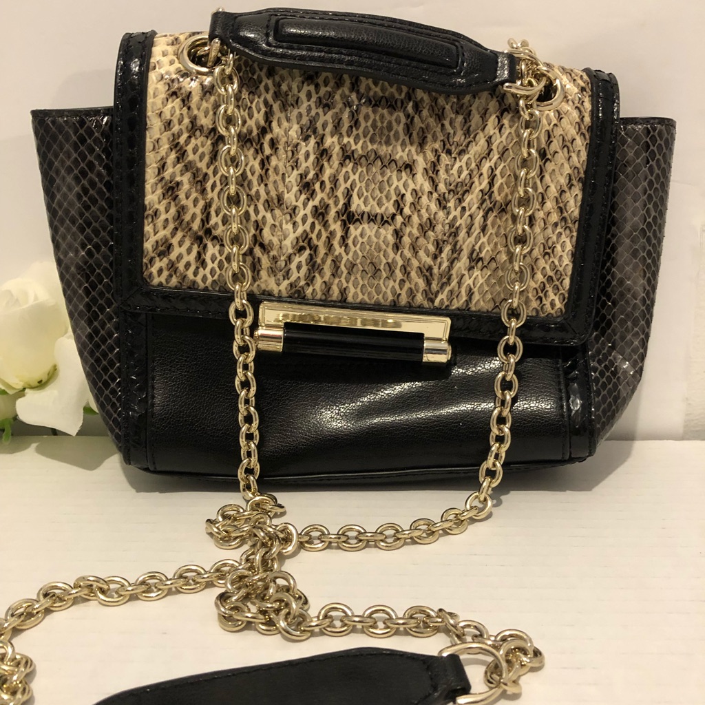 Diane Von Furstenburg Genuine Black Snake Skin Purse Bag Crossbody Shoulder Bag